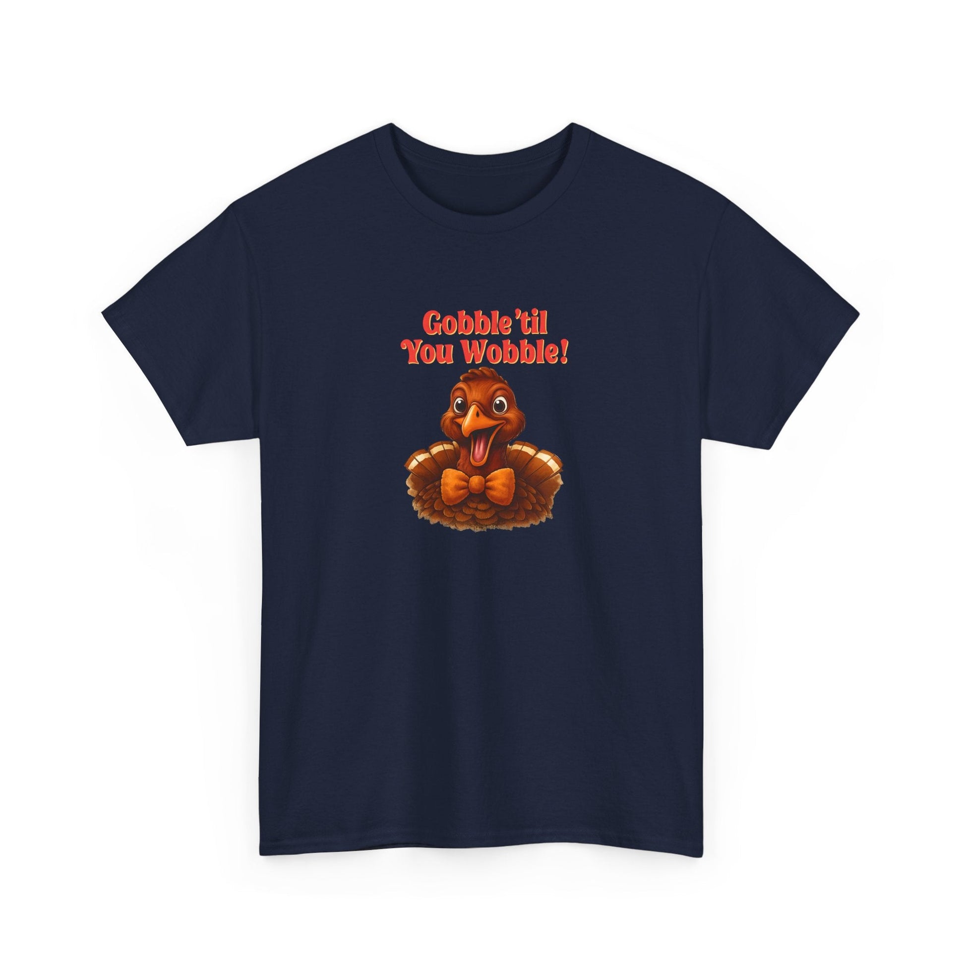 Gobble ’Til You Wobble Shirt – Smiling Bow - Tie Turkey Thanksgiving Tee, Funny Friendsgiving Unisex T-Shirt - Navy
