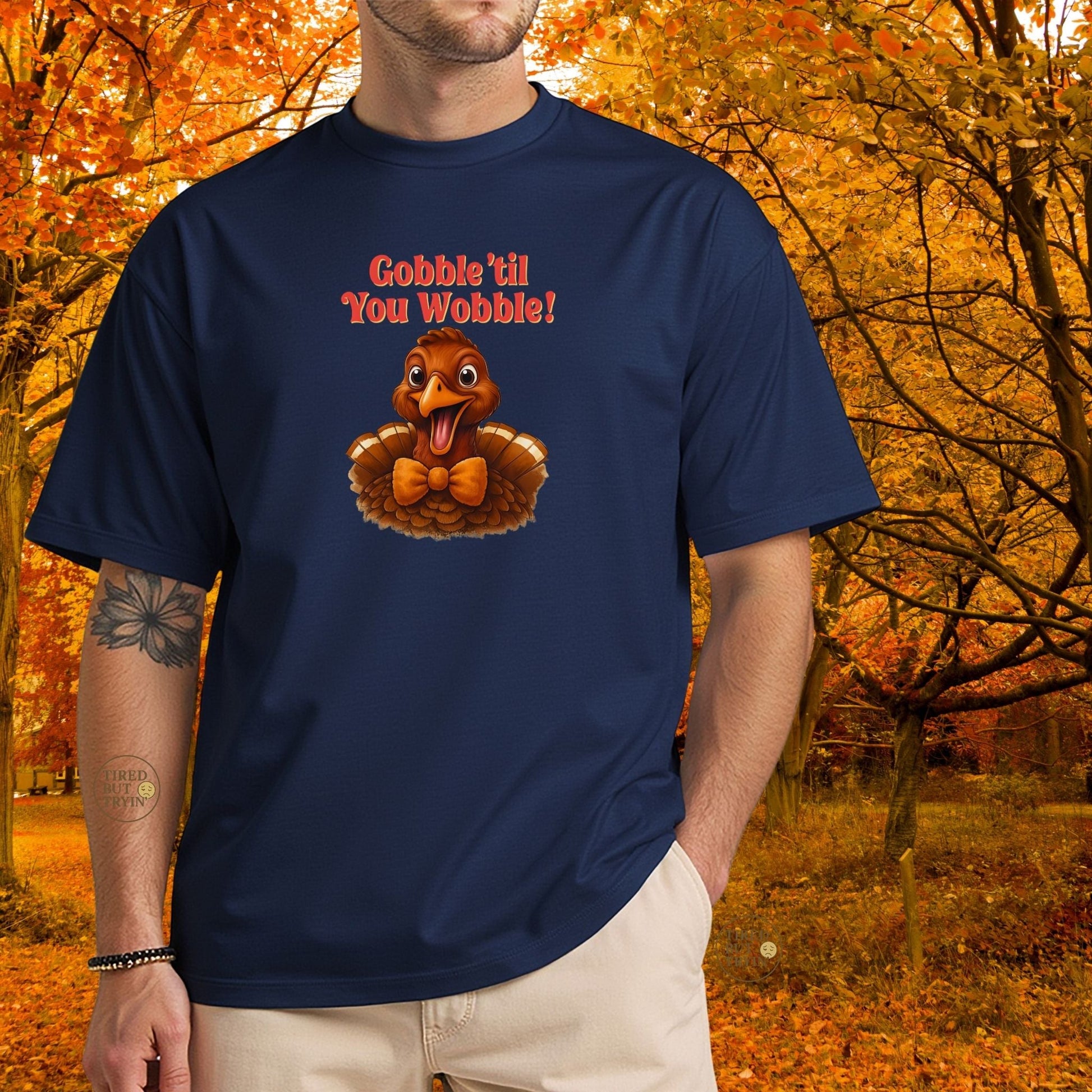 Gobble ’Til You Wobble Shirt – Smiling Bow - Tie Turkey Thanksgiving Tee, Funny Friendsgiving Unisex T-Shirt - Light Blue
