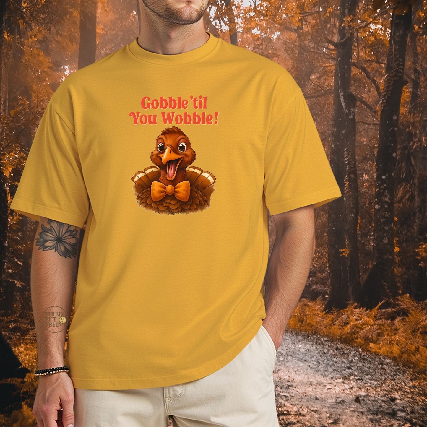 Gobble ’Til You Wobble Shirt – Smiling Bow - Tie Turkey Thanksgiving Tee, Funny Friendsgiving Unisex T-Shirt - Light Pink