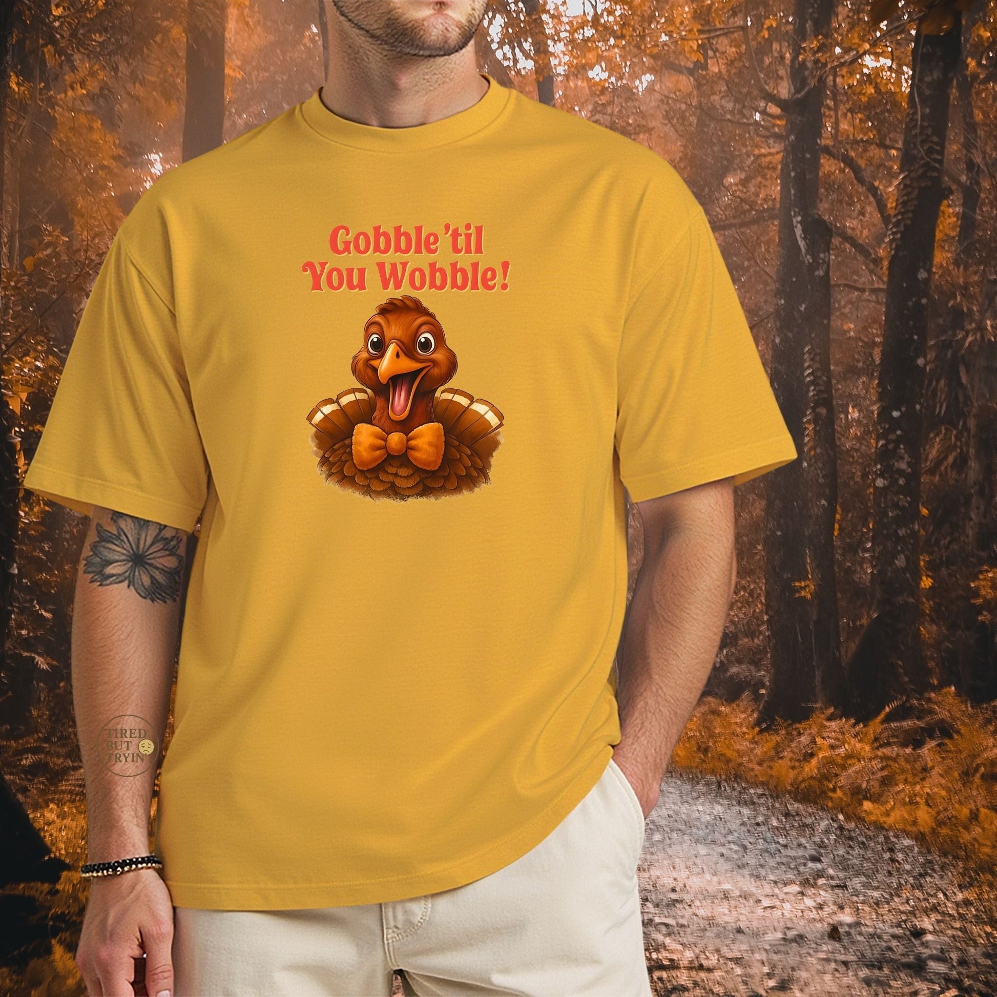 Gobble ’Til You Wobble Shirt – Smiling Bow - Tie Turkey Thanksgiving Tee, Funny Friendsgiving Unisex T-Shirt - Light Pink