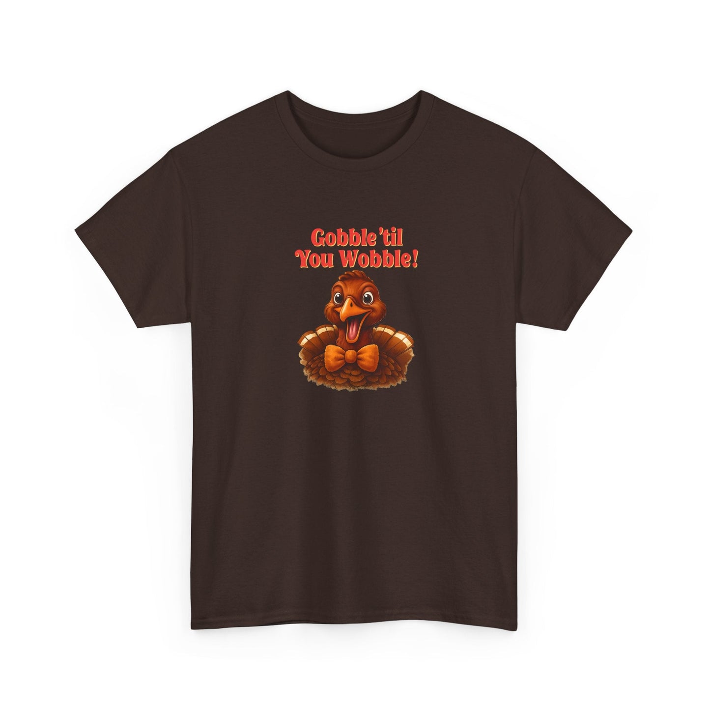 Gobble ’Til You Wobble Shirt – Smiling Bow - Tie Turkey Thanksgiving Tee, Funny Friendsgiving Unisex T-Shirt - Dark Chocolate