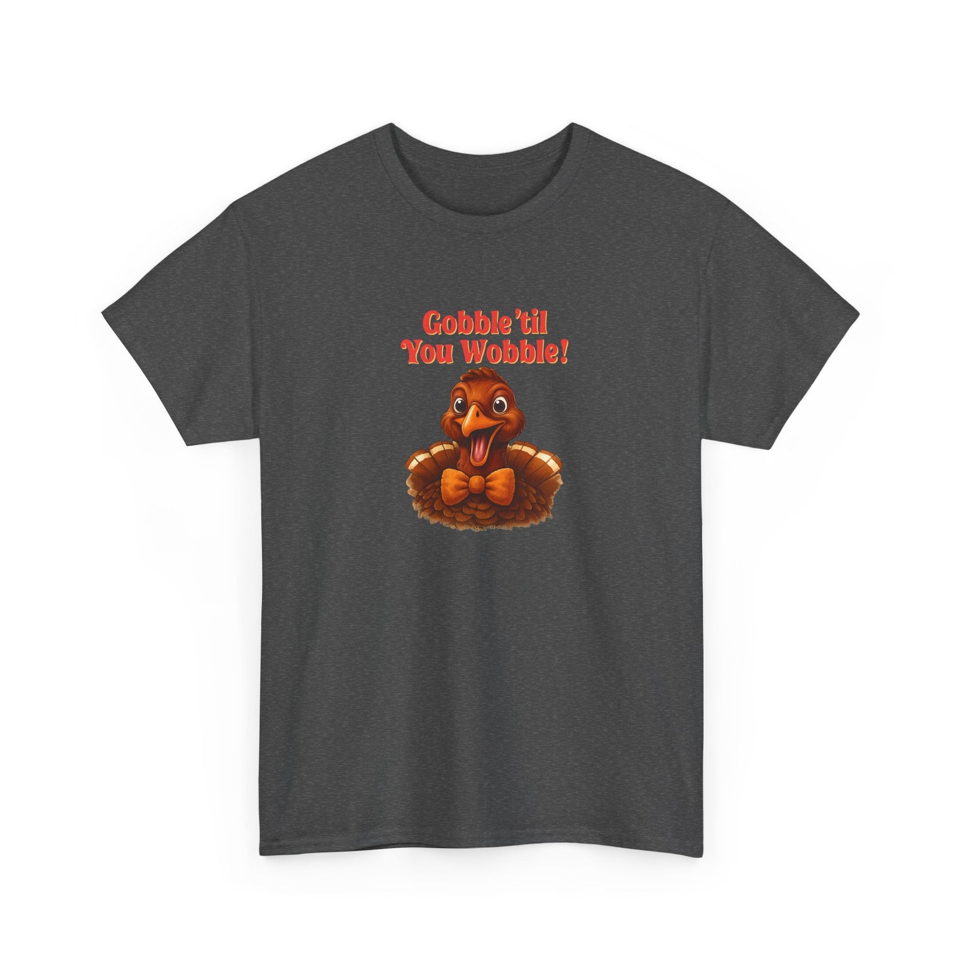 Gobble ’Til You Wobble Shirt – Smiling Bow - Tie Turkey Thanksgiving Tee, Funny Friendsgiving Unisex T-Shirt - Dark Heather