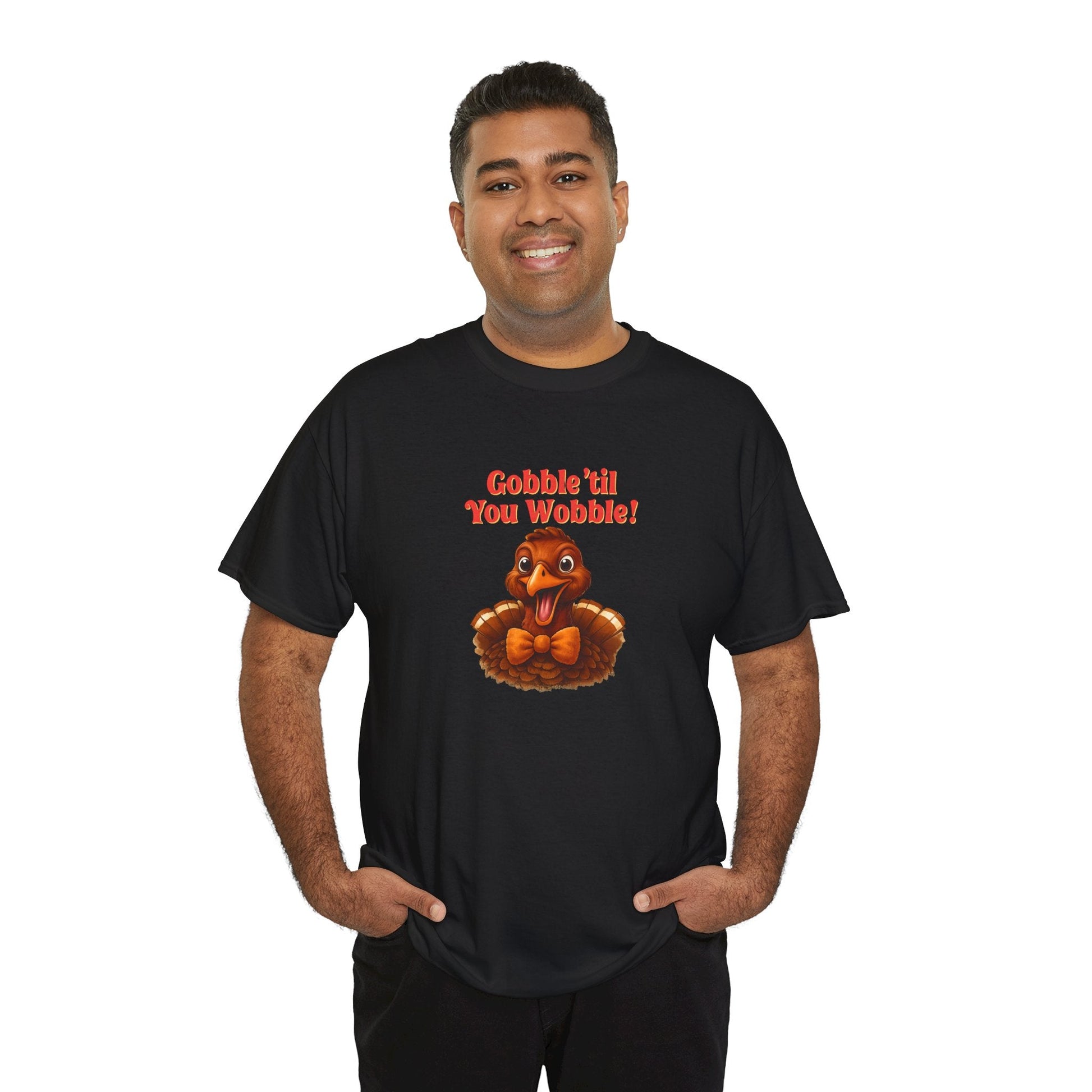 Gobble ’Til You Wobble Shirt – Smiling Bow - Tie Turkey Thanksgiving Tee, Funny Friendsgiving Unisex T-Shirt - Black