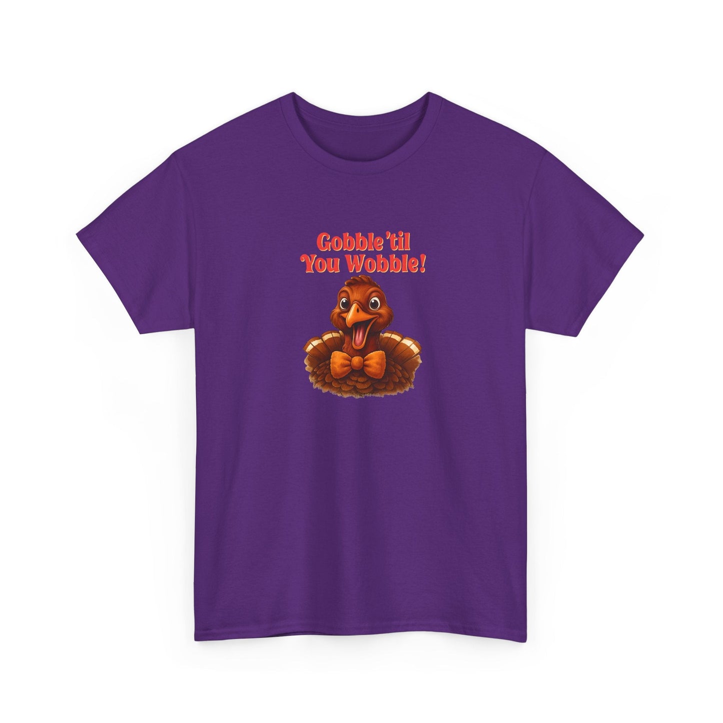 Gobble ’Til You Wobble Shirt – Smiling Bow - Tie Turkey Thanksgiving Tee, Funny Friendsgiving Unisex T-Shirt - Purple