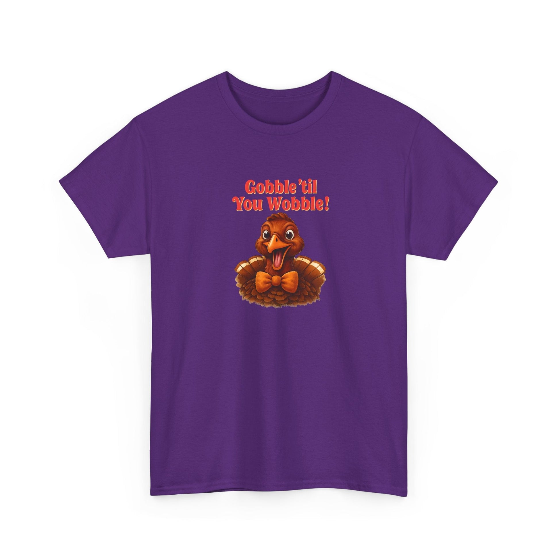 Gobble ’Til You Wobble Shirt – Smiling Bow - Tie Turkey Thanksgiving Tee, Funny Friendsgiving Unisex T-Shirt - Purple