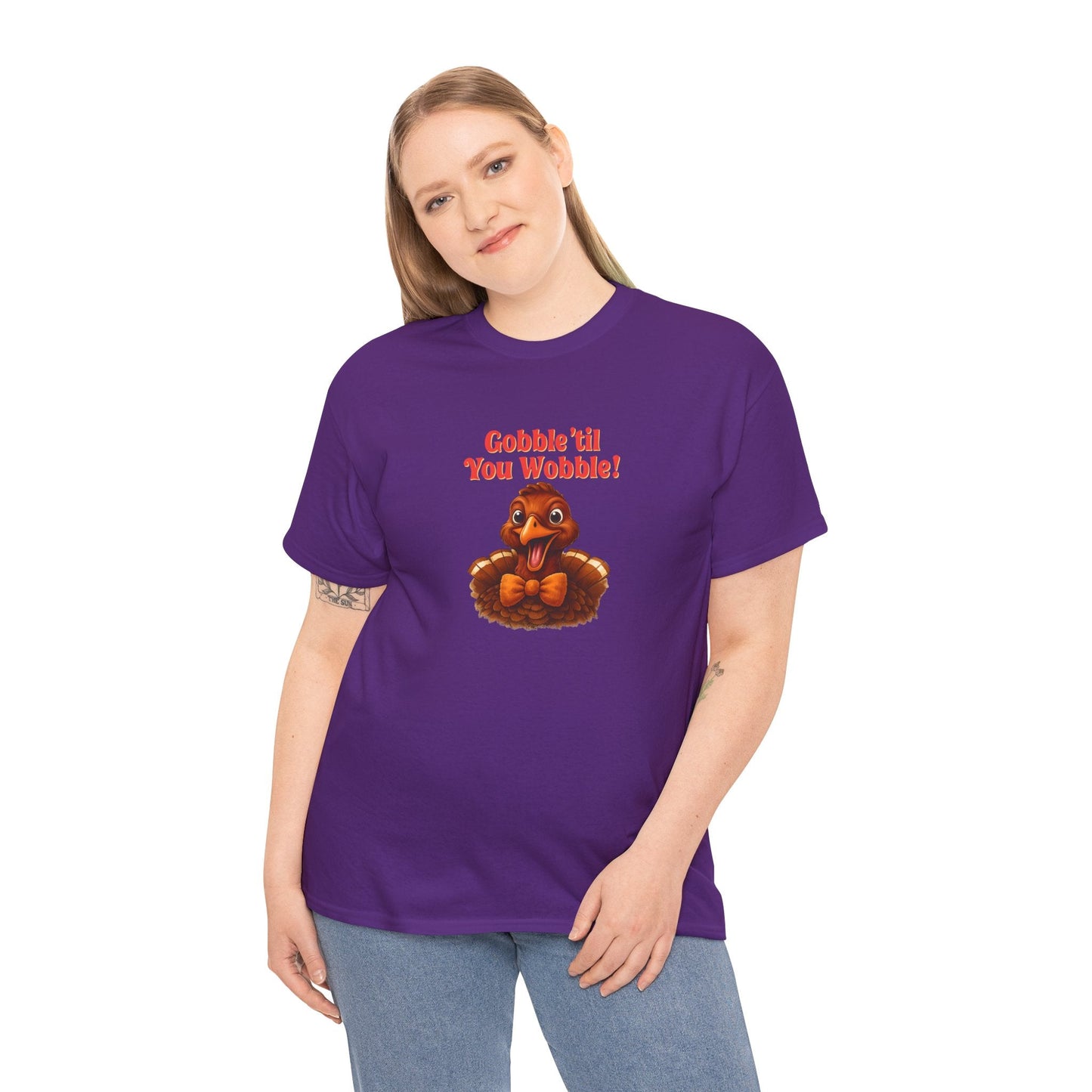 Gobble ’Til You Wobble Shirt – Smiling Bow - Tie Turkey Thanksgiving Tee, Funny Friendsgiving Unisex T-Shirt - Purple