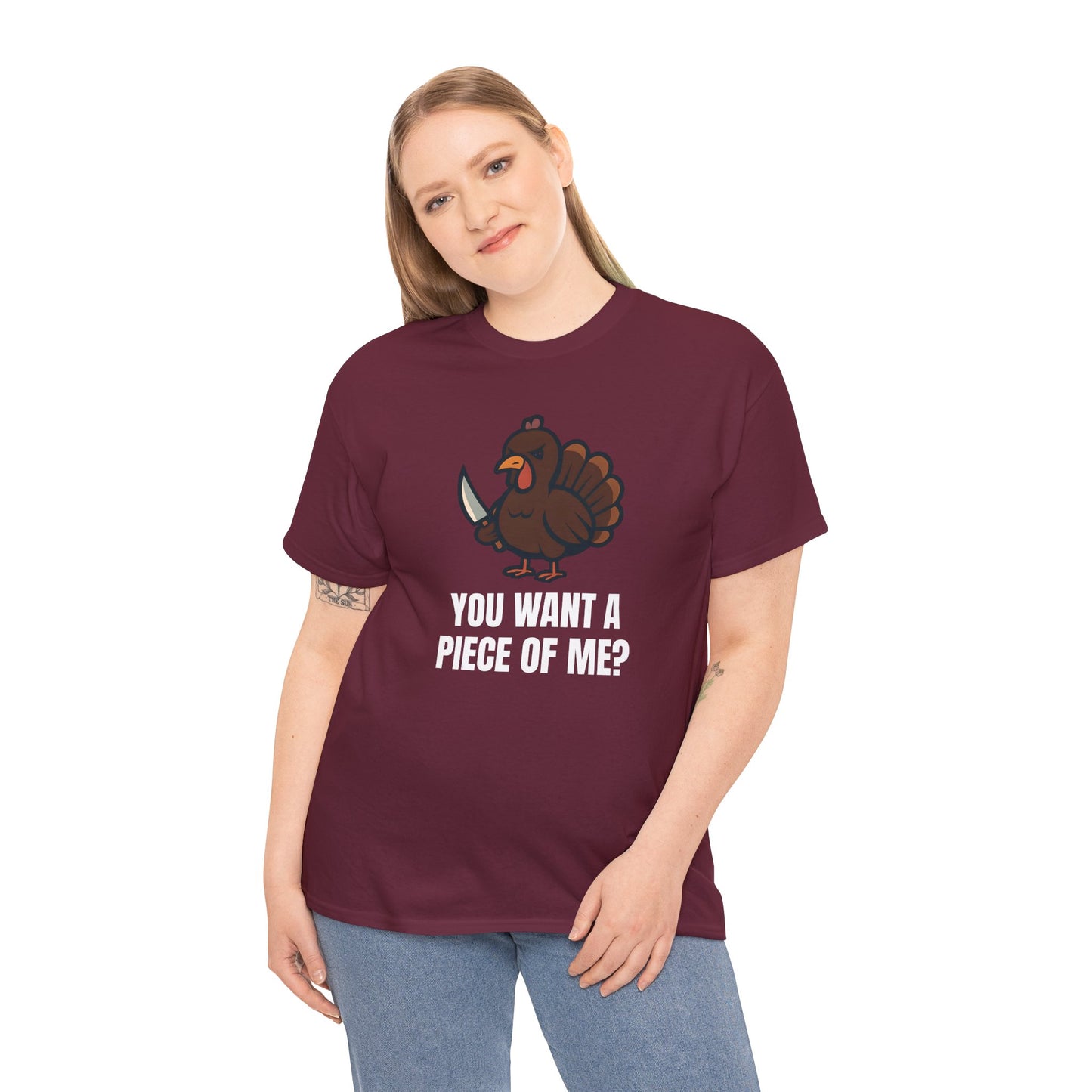 Funny Thanksgiving Turkey T-Shirt – “You Want a Piece of Me?” Unisex Graphic Tee - Maroon