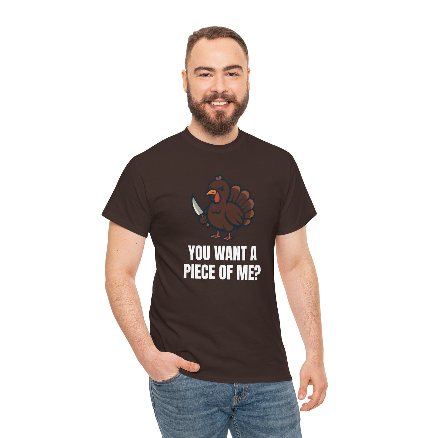 Funny Thanksgiving Turkey T-Shirt – “You Want a Piece of Me?” Unisex Graphic Tee - Dark Chocolate