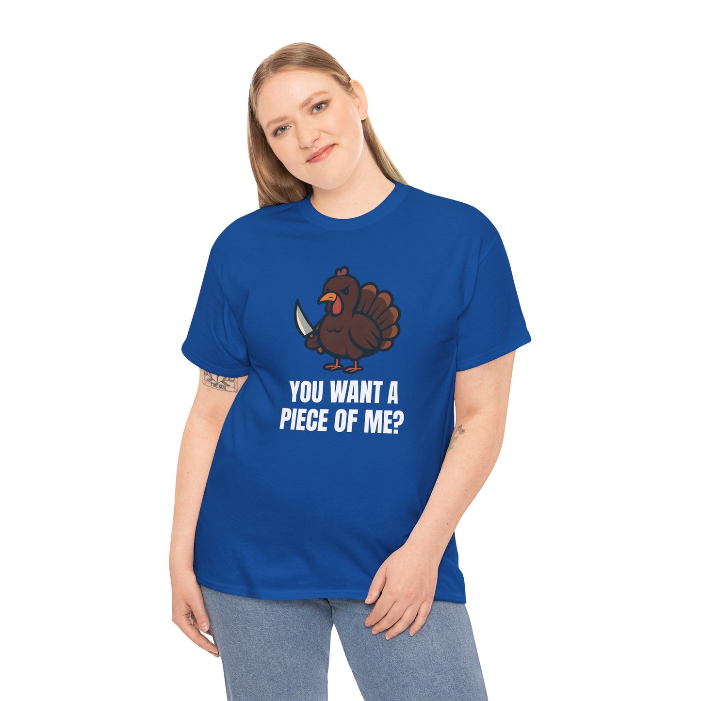 Funny Thanksgiving Turkey T-Shirt – “You Want a Piece of Me?” Unisex Graphic Tee - Royal