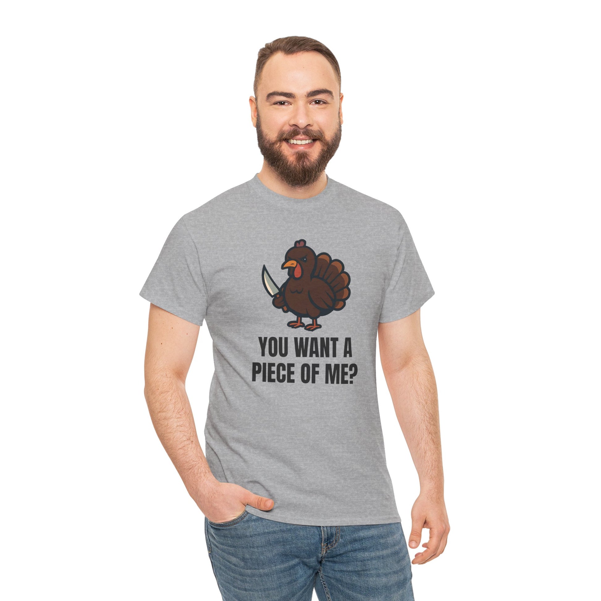 Funny Thanksgiving Turkey T-Shirt – “You Want a Piece of Me?” Unisex Graphic Tee - Sport Grey
