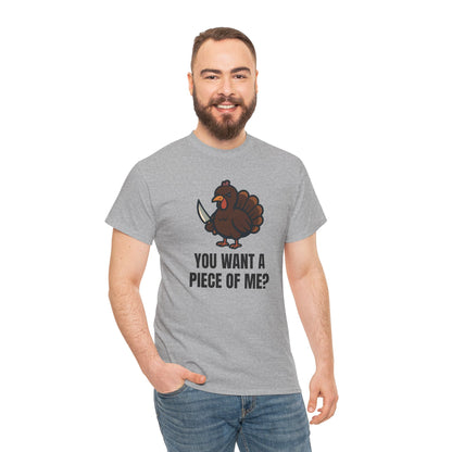 Funny Thanksgiving Turkey T-Shirt – “You Want a Piece of Me?” Unisex Graphic Tee - Sport Grey
