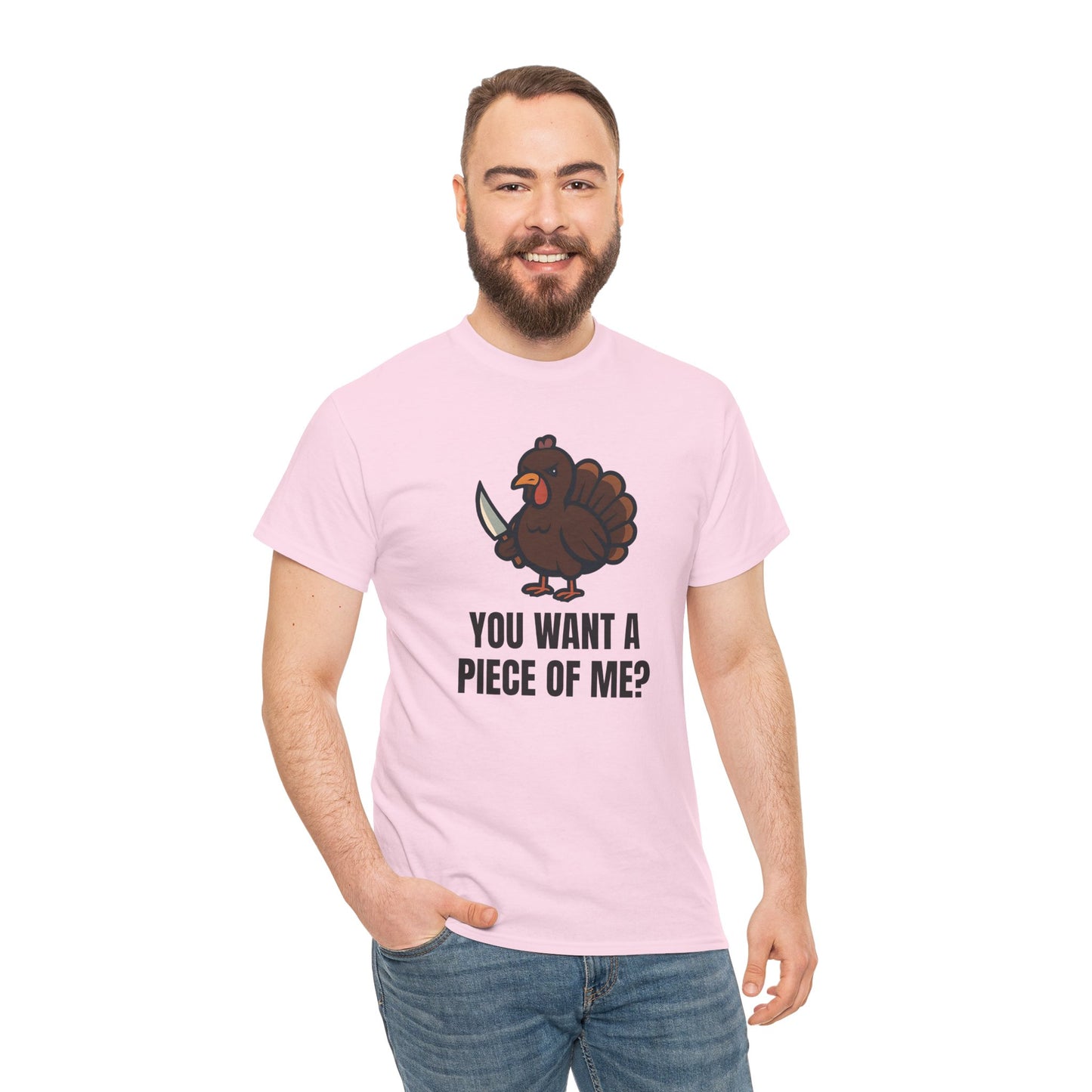 Funny Thanksgiving Turkey T-Shirt – “You Want a Piece of Me?” Unisex Graphic Tee - Light Pink