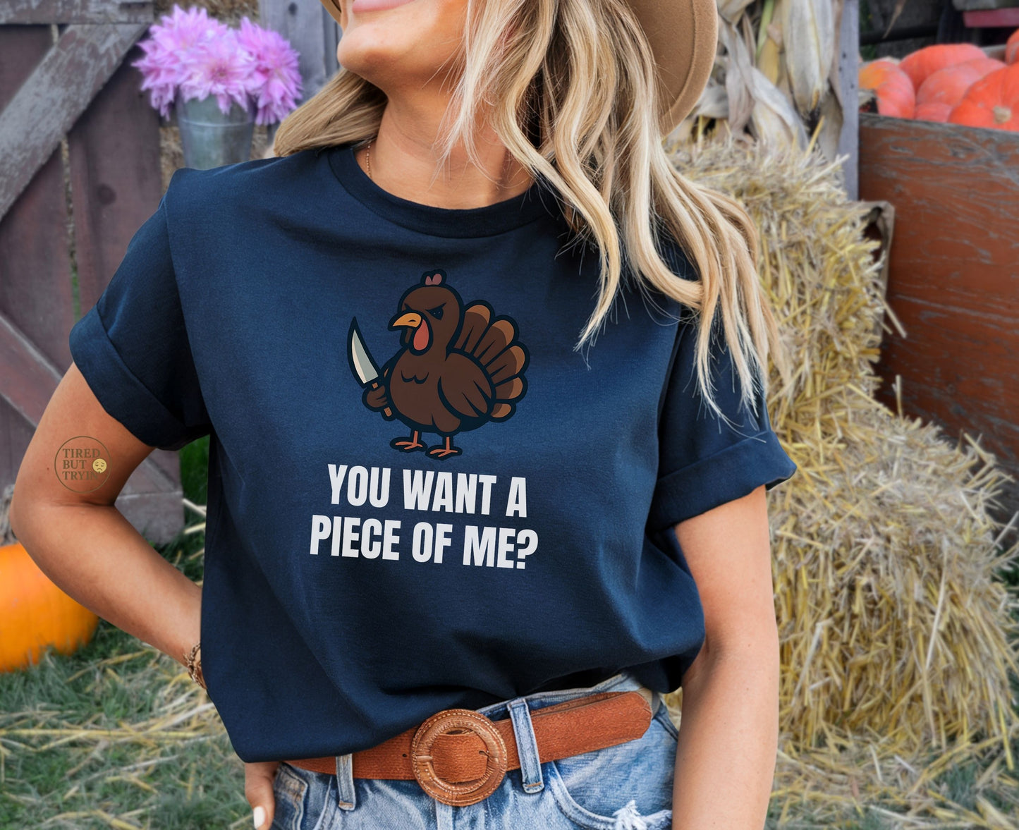 Funny Thanksgiving Turkey T-Shirt – “You Want a Piece of Me?” Unisex Graphic Tee - Navy