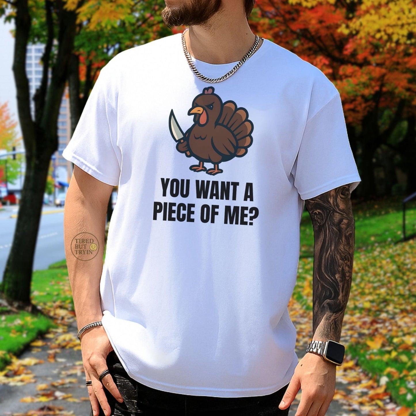 Funny Thanksgiving Turkey T-Shirt – “You Want a Piece of Me?” Unisex Graphic Tee - White