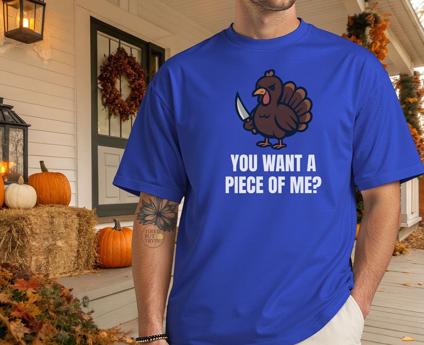 Funny Thanksgiving Turkey T-Shirt – “You Want a Piece of Me?” Unisex Graphic Tee - Royal