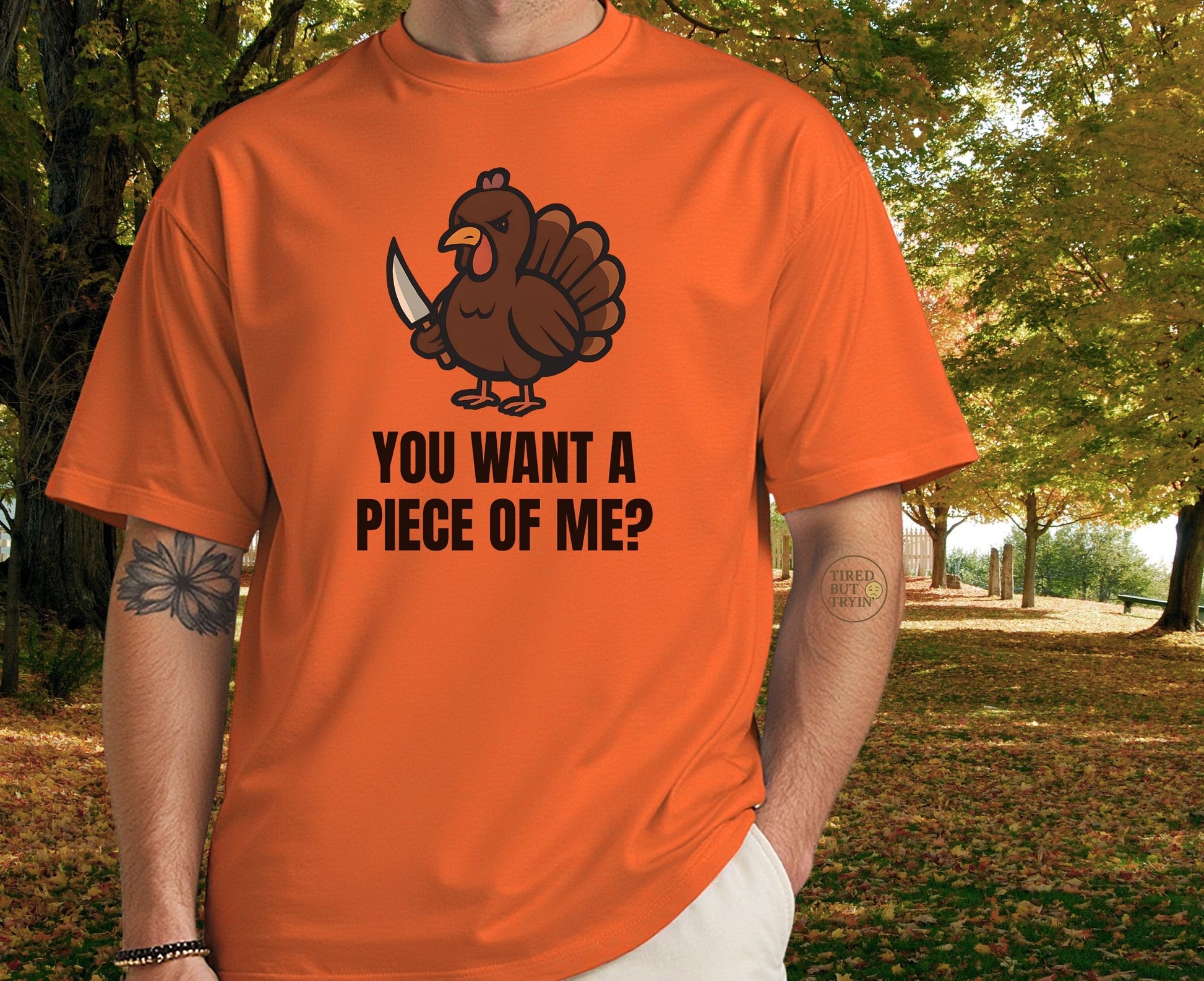 Funny Thanksgiving Turkey T-Shirt – “You Want a Piece of Me?” Unisex Graphic Tee - Orange