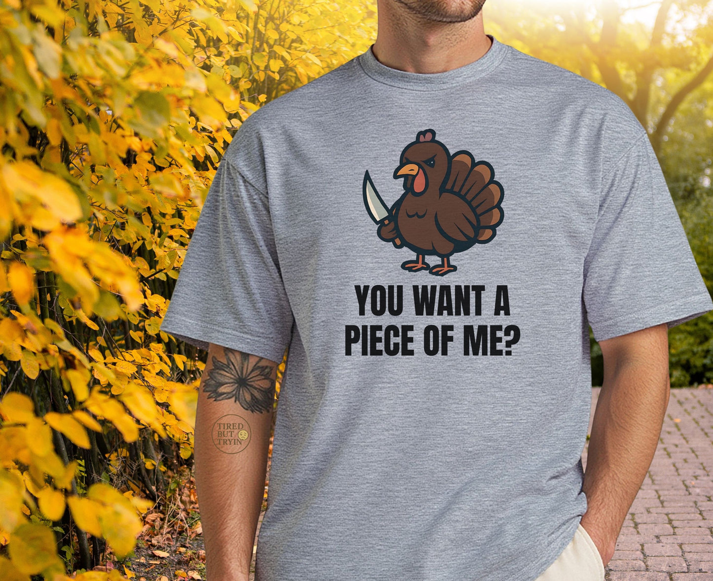 Funny Thanksgiving Turkey T-Shirt – “You Want a Piece of Me?” Unisex Graphic Tee - Sport Grey