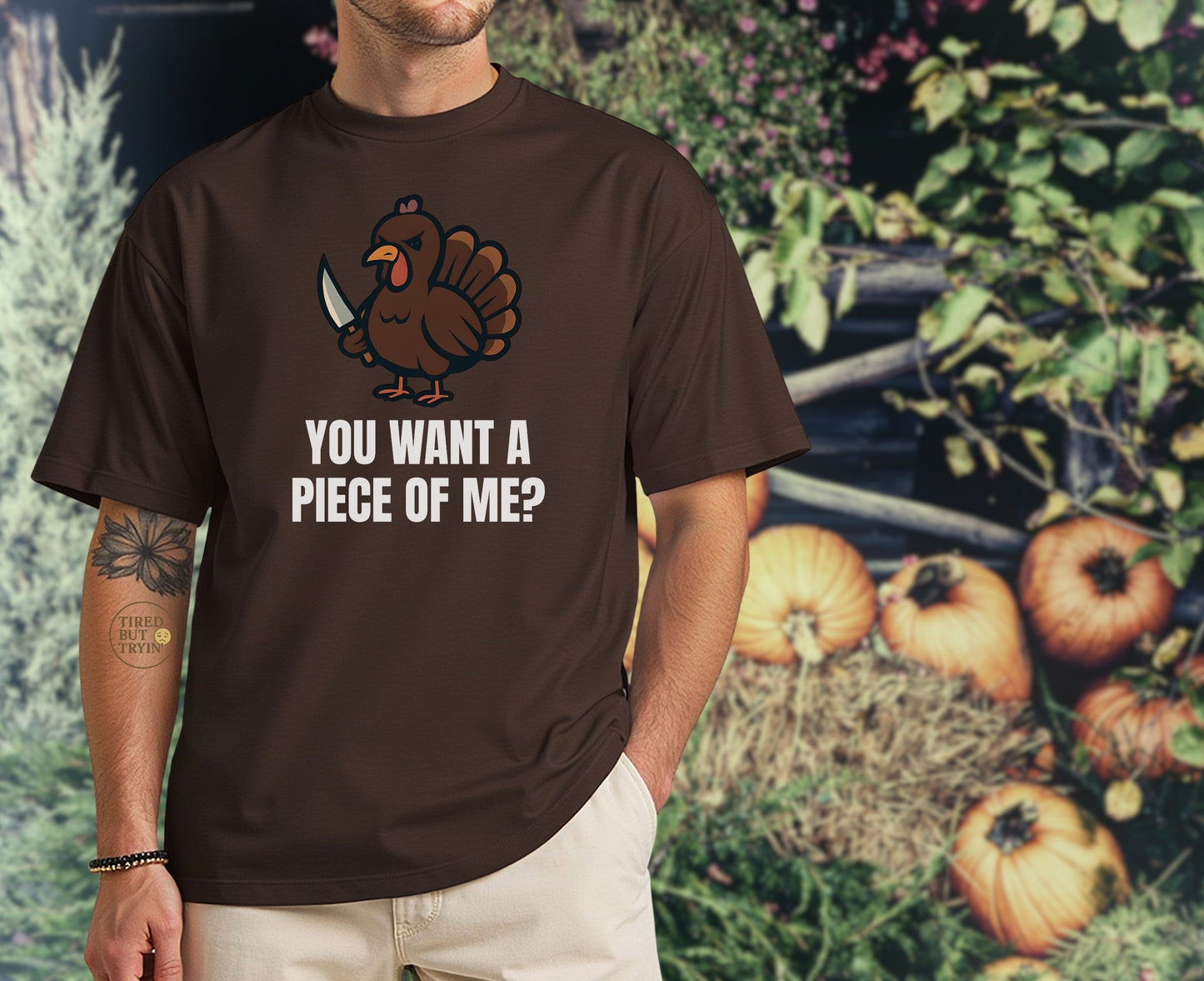 Funny Thanksgiving Turkey T-Shirt – “You Want a Piece of Me?” Unisex Graphic Tee - Dark Chocolate