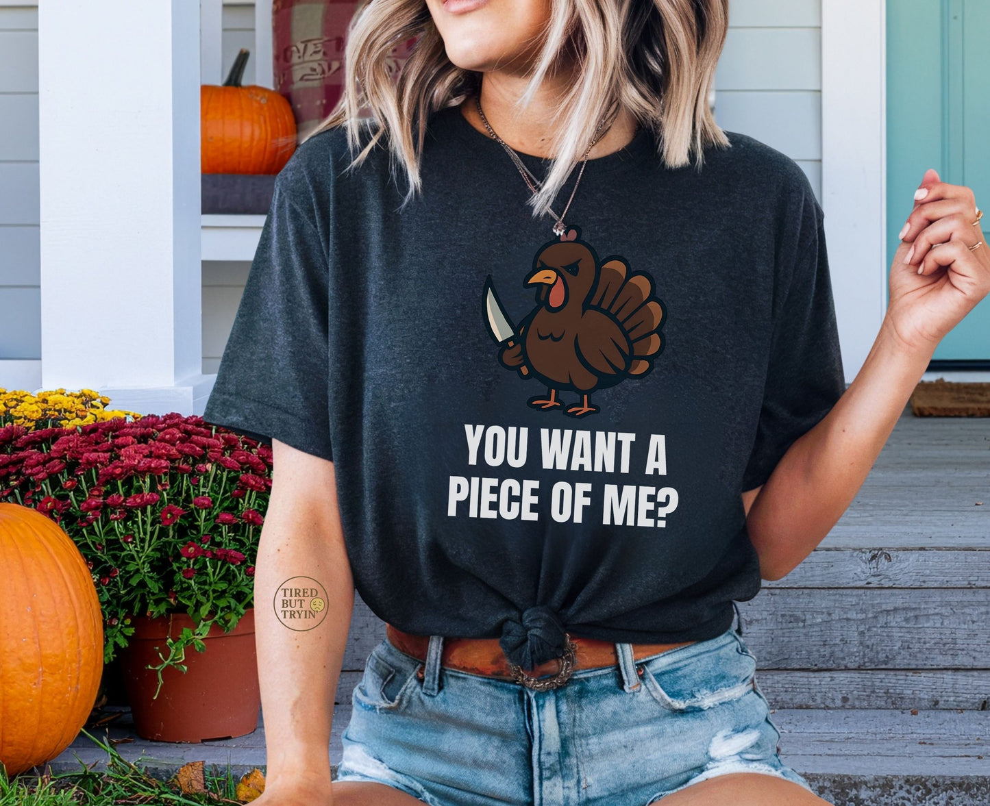 Funny Thanksgiving Turkey T-Shirt – “You Want a Piece of Me?” Unisex Graphic Tee - Dark Heather