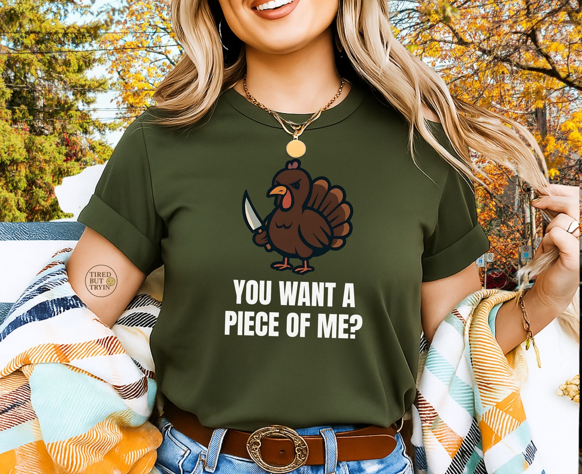 Funny Thanksgiving Turkey T-Shirt – “You Want a Piece of Me?” Unisex Graphic Tee - Forest Green
