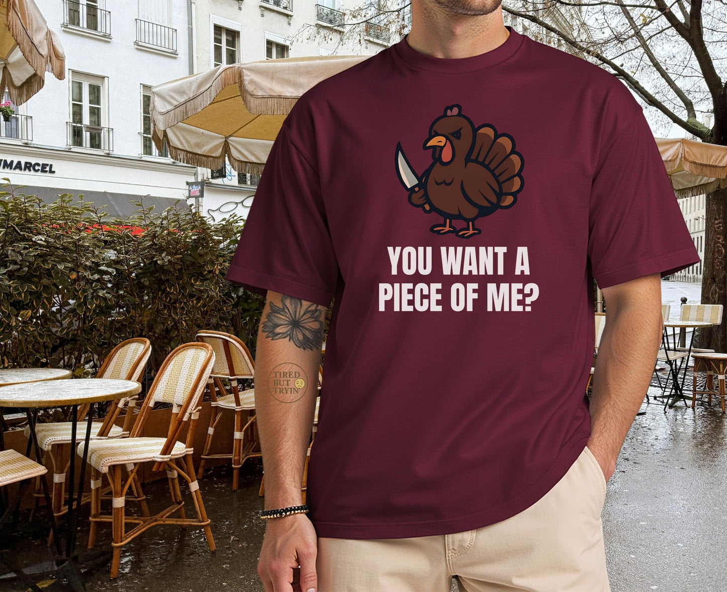 Funny Thanksgiving Turkey T-Shirt – “You Want a Piece of Me?” Unisex Graphic Tee - Maroon