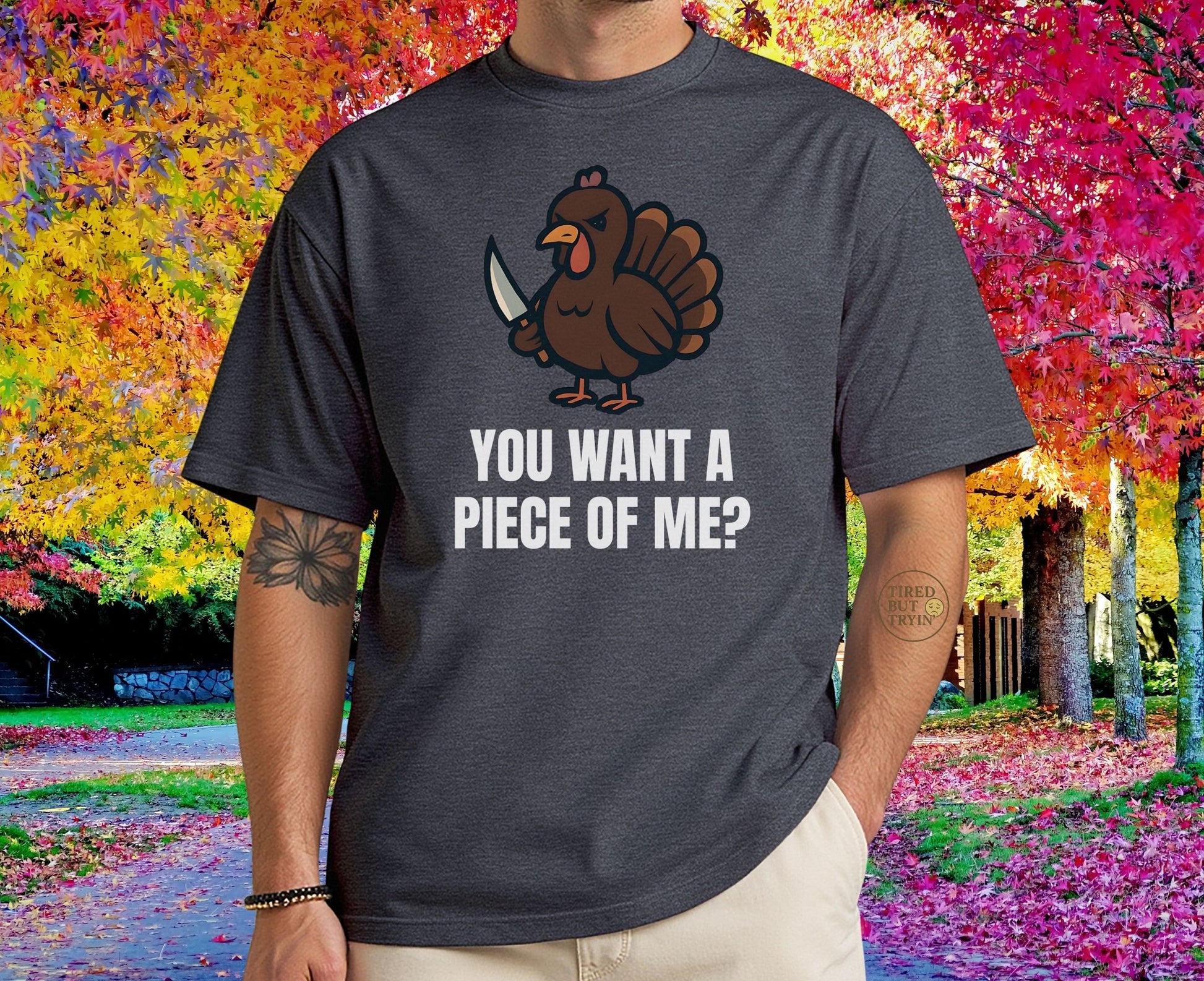 Funny Thanksgiving Turkey T-Shirt – “You Want a Piece of Me?” Unisex Graphic Tee - Dark Heather