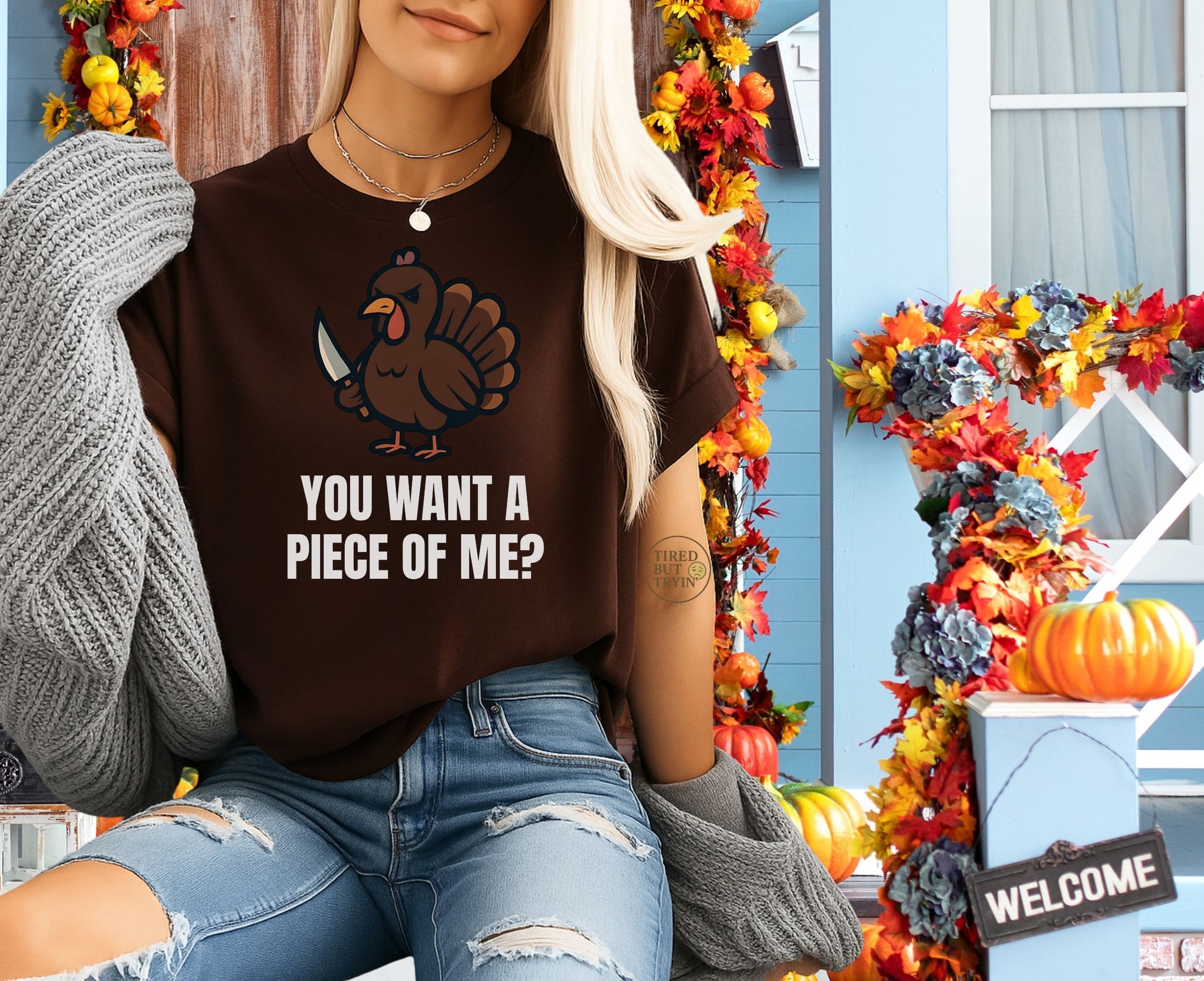 Funny Thanksgiving Turkey T-Shirt – “You Want a Piece of Me?” Unisex Graphic Tee - Dark Chocolate