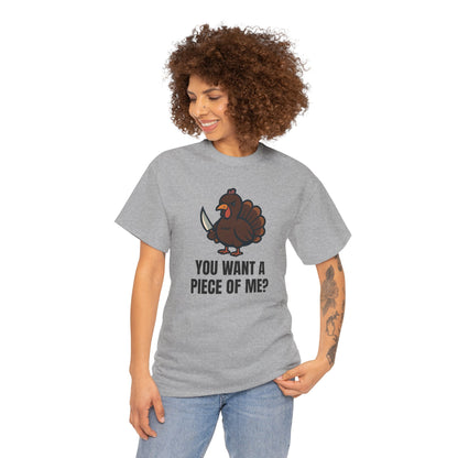Funny Thanksgiving Turkey T-Shirt – “You Want a Piece of Me?” Unisex Graphic Tee - Sport Grey