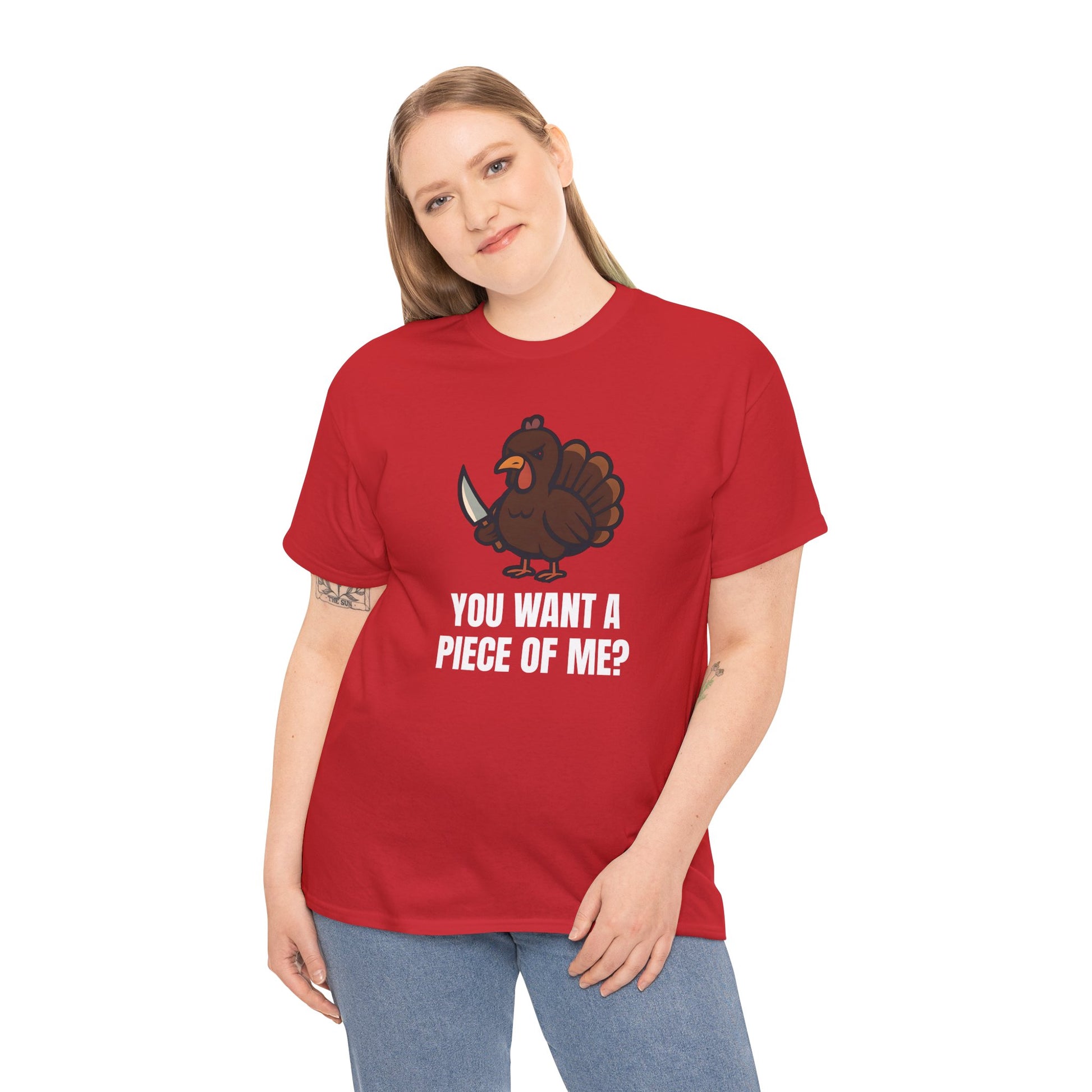 Funny Thanksgiving Turkey T-Shirt – “You Want a Piece of Me?” Unisex Graphic Tee - Red