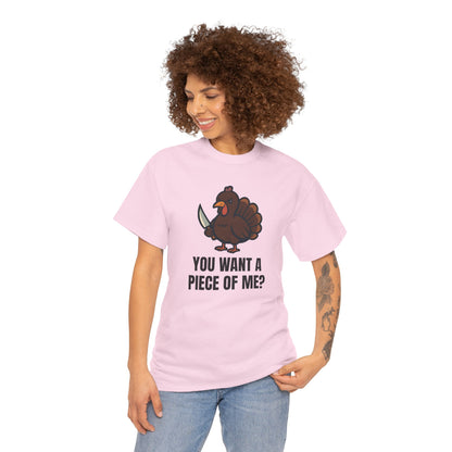 Funny Thanksgiving Turkey T-Shirt – “You Want a Piece of Me?” Unisex Graphic Tee - Light Pink