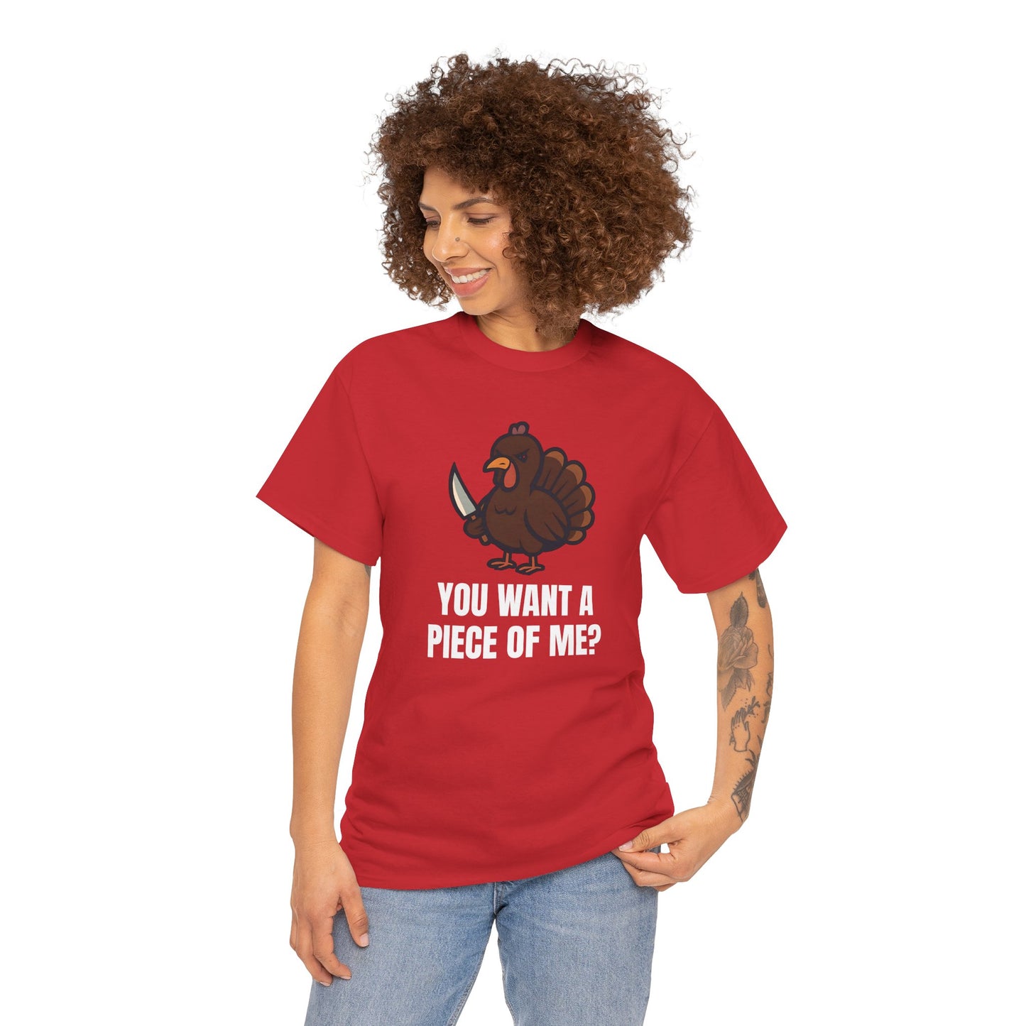 Funny Thanksgiving Turkey T-Shirt – “You Want a Piece of Me?” Unisex Graphic Tee - Red
