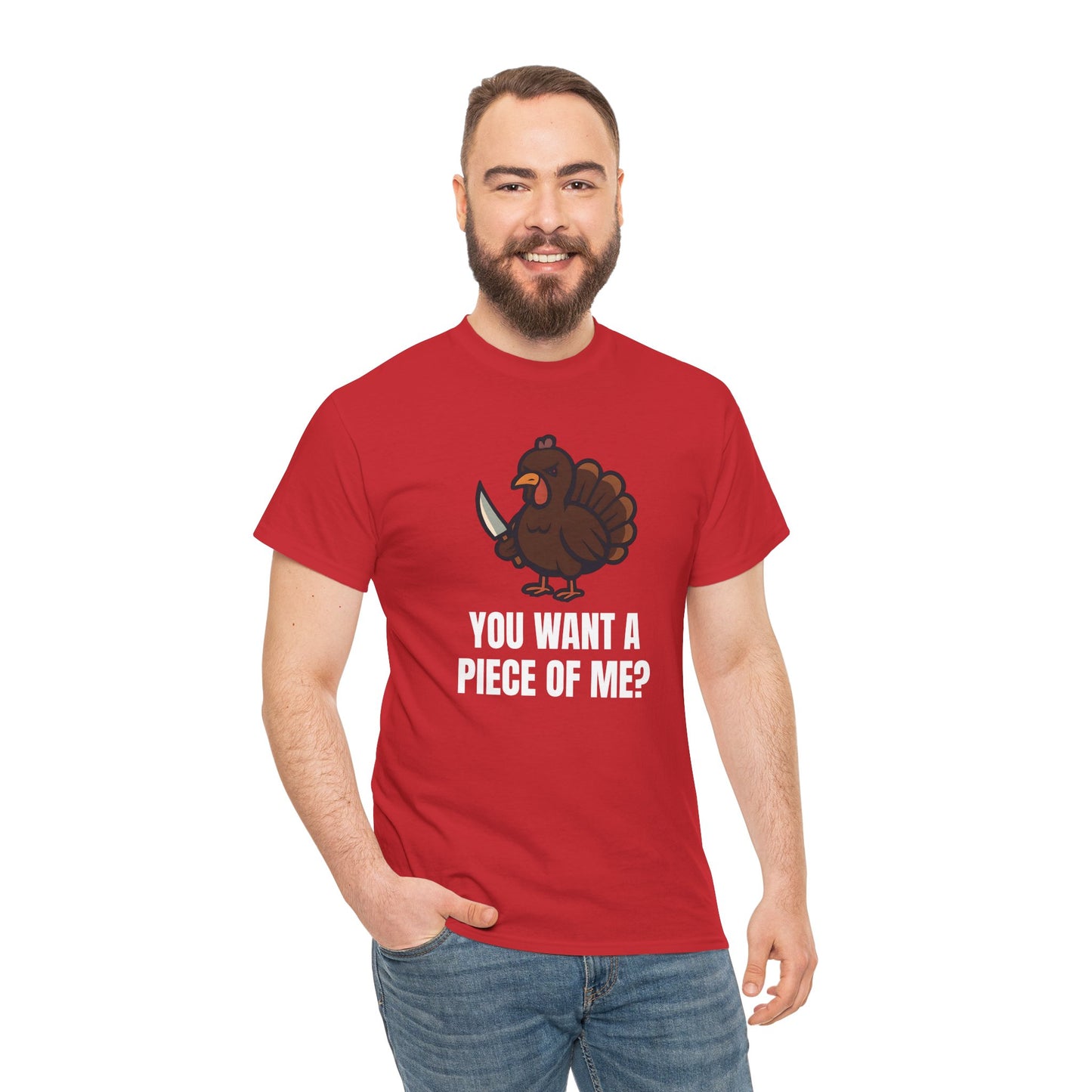 Funny Thanksgiving Turkey T-Shirt – “You Want a Piece of Me?” Unisex Graphic Tee - Red