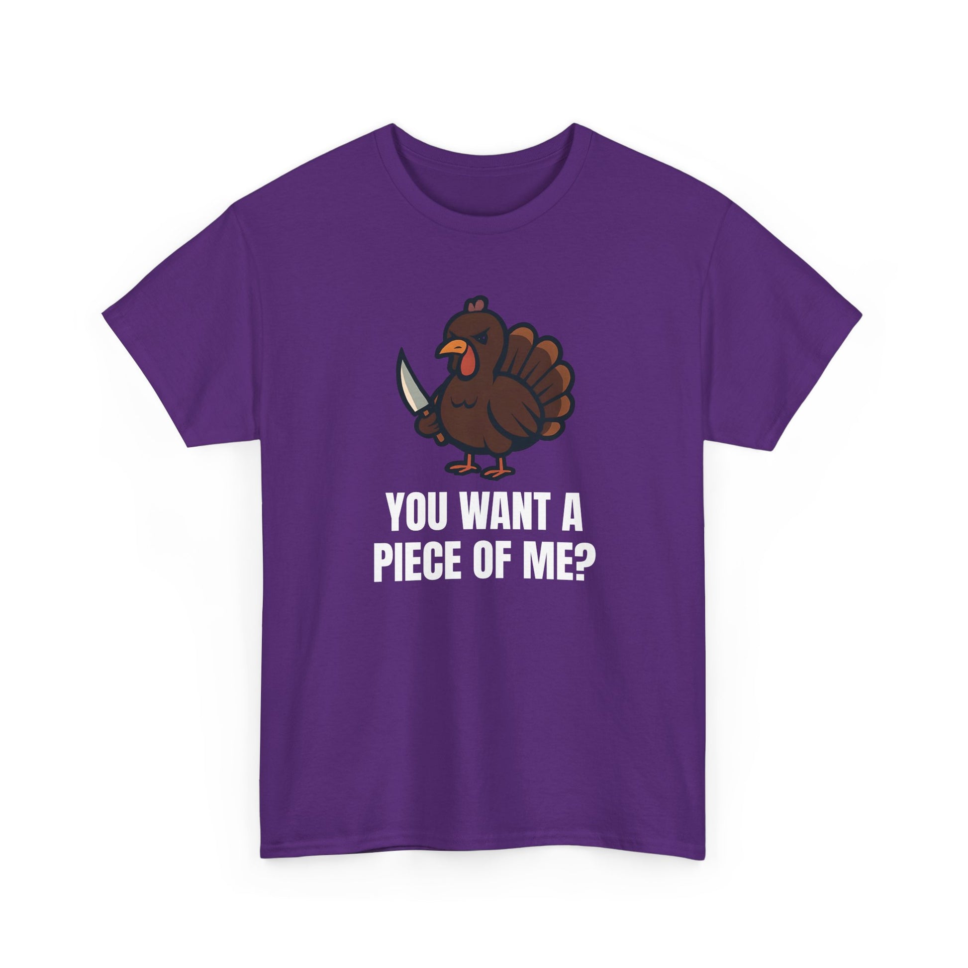 Funny Thanksgiving Turkey T-Shirt – “You Want a Piece of Me?” Unisex Graphic Tee - Purple
