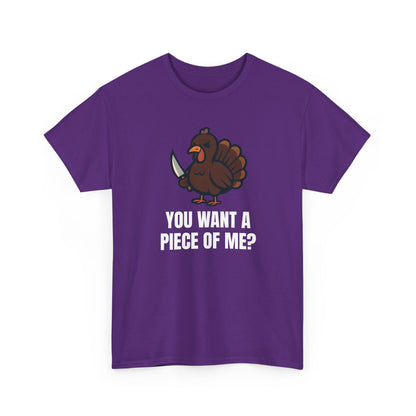Funny Thanksgiving Turkey T-Shirt – “You Want a Piece of Me?” Unisex Graphic Tee - Purple