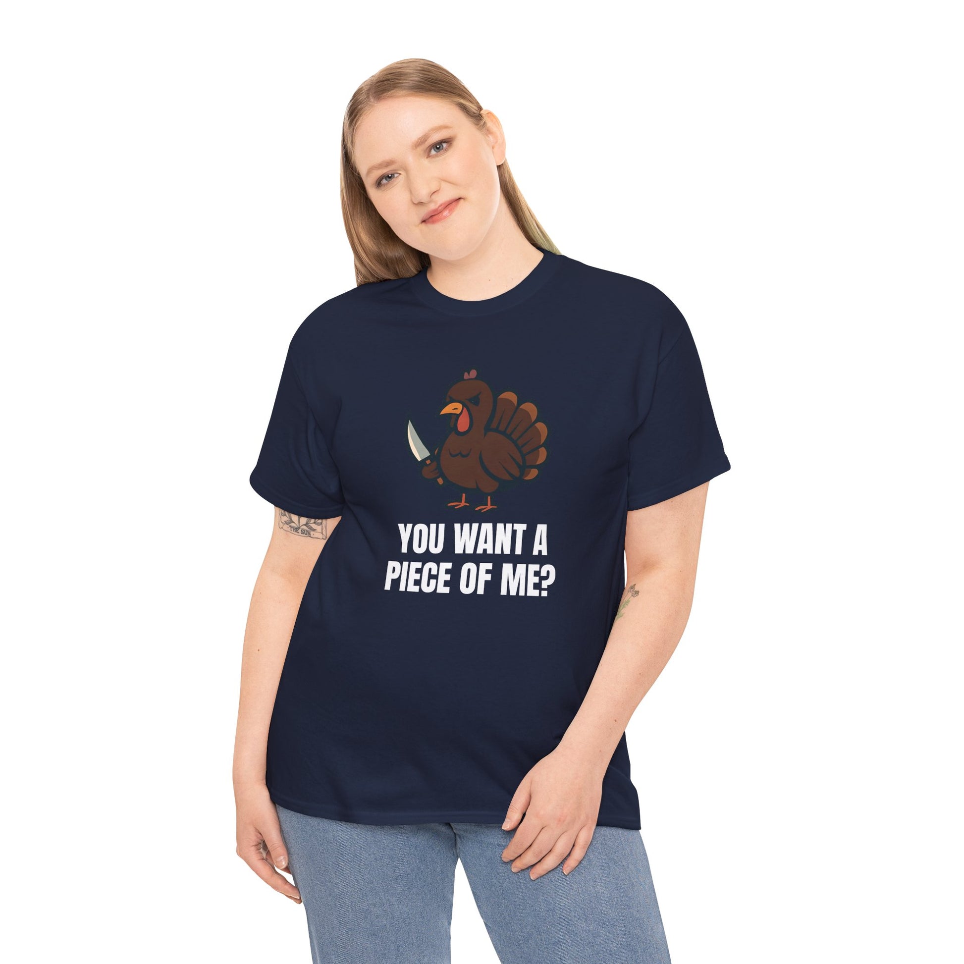 Funny Thanksgiving Turkey T-Shirt – “You Want a Piece of Me?” Unisex Graphic Tee - Navy