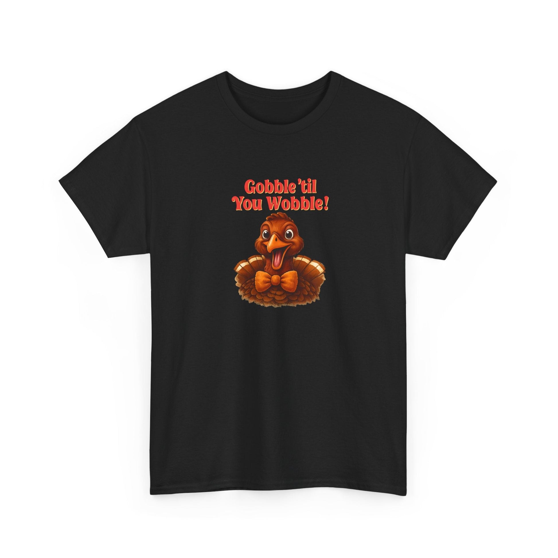 Gobble ’Til You Wobble Shirt – Smiling Bow - Tie Turkey Thanksgiving Tee, Funny Friendsgiving Unisex T-Shirt - Black