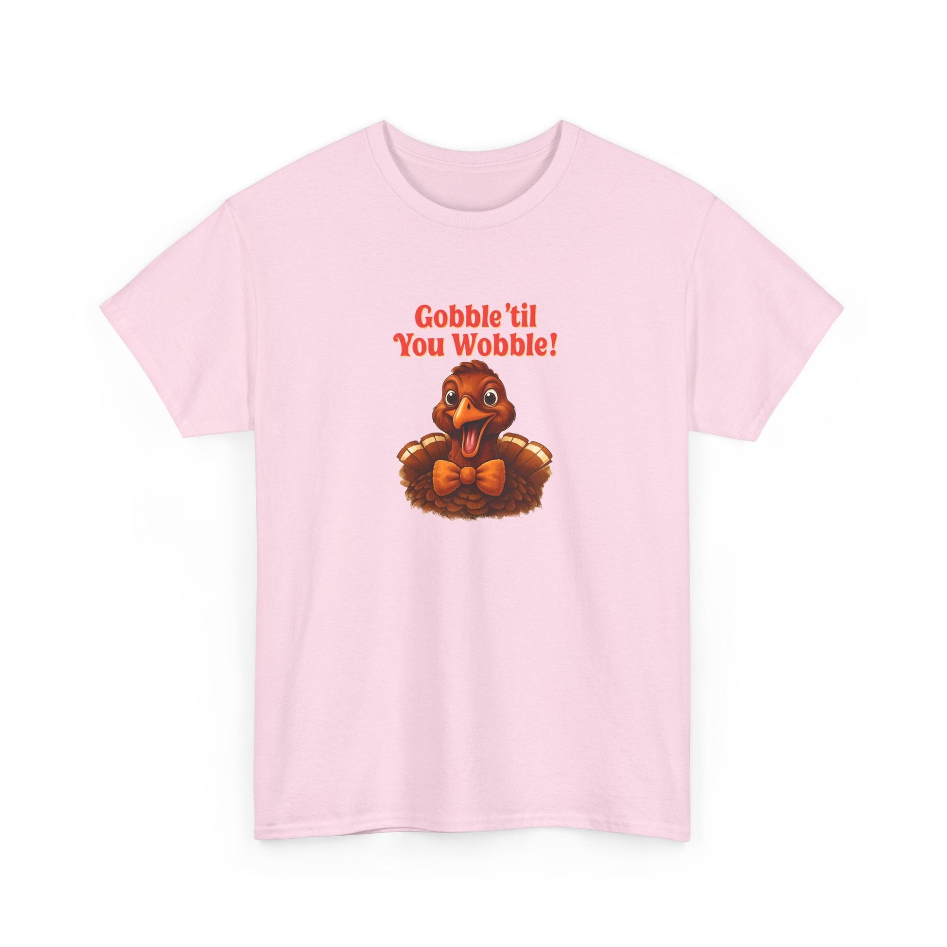 Gobble ’Til You Wobble Shirt – Smiling Bow - Tie Turkey Thanksgiving Tee, Funny Friendsgiving Unisex T-Shirt - Light Pink