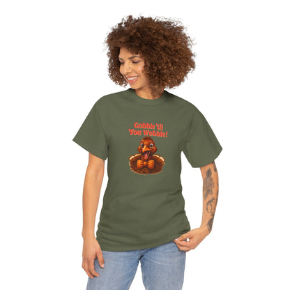 Gobble ’Til You Wobble Shirt – Smiling Bow - Tie Turkey Thanksgiving Tee, Funny Friendsgiving Unisex T-Shirt - Military Green