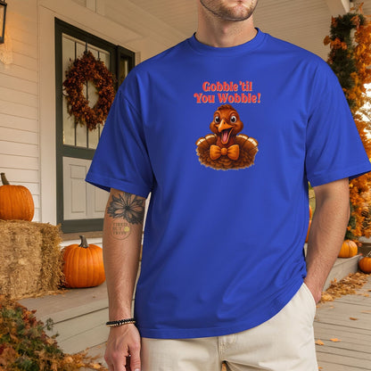 Gobble ’Til You Wobble Shirt – Smiling Bow - Tie Turkey Thanksgiving Tee, Funny Friendsgiving Unisex T-Shirt - Forest Green