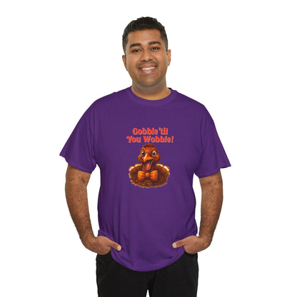 Gobble ’Til You Wobble Shirt – Smiling Bow - Tie Turkey Thanksgiving Tee, Funny Friendsgiving Unisex T-Shirt - Purple