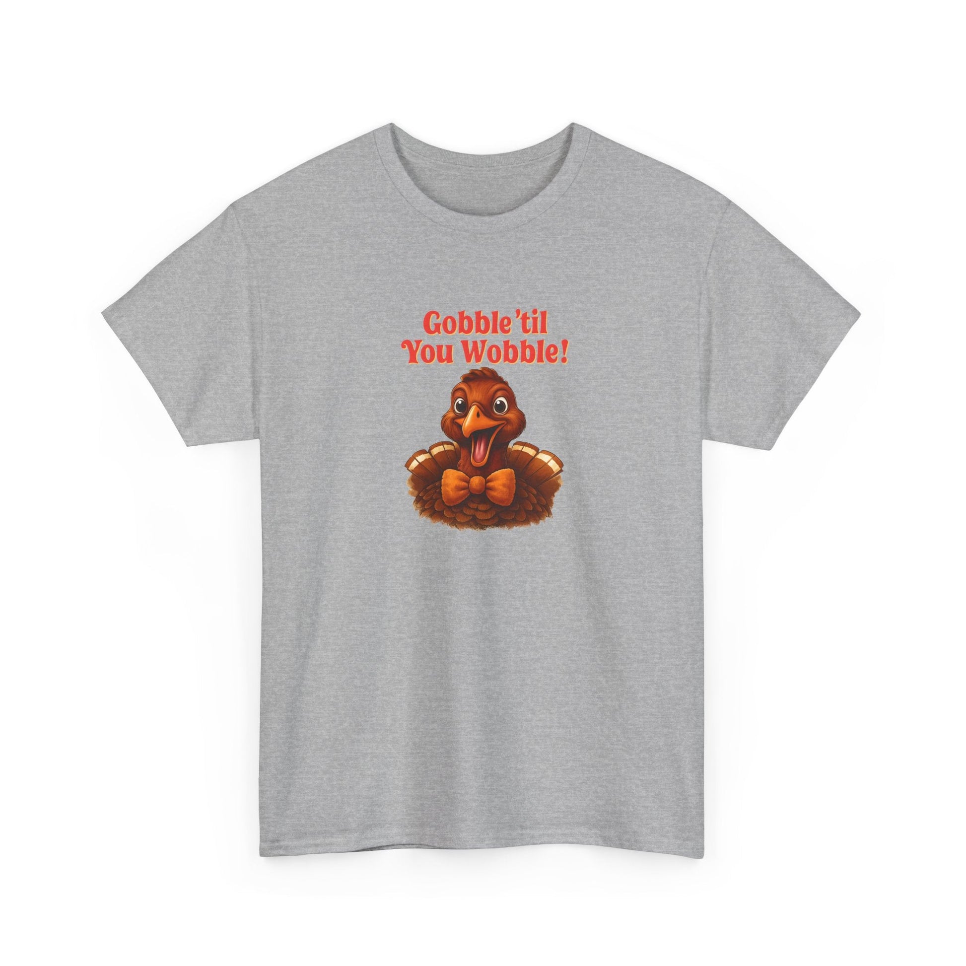 Gobble ’Til You Wobble Shirt – Smiling Bow - Tie Turkey Thanksgiving Tee, Funny Friendsgiving Unisex T-Shirt - Sport Grey