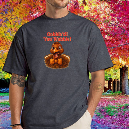 Gobble ’Til You Wobble Shirt – Smiling Bow - Tie Turkey Thanksgiving Tee, Funny Friendsgiving Unisex T-Shirt - Military Green