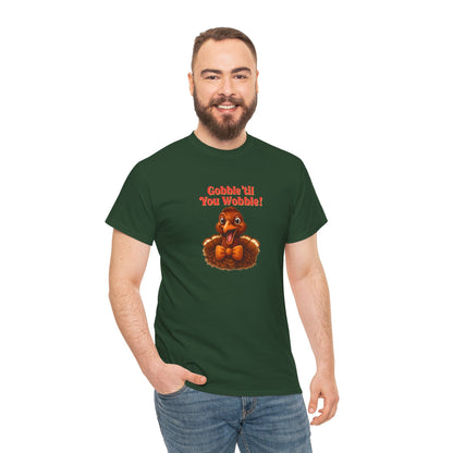 Gobble ’Til You Wobble Shirt – Smiling Bow - Tie Turkey Thanksgiving Tee, Funny Friendsgiving Unisex T-Shirt - Forest Green
