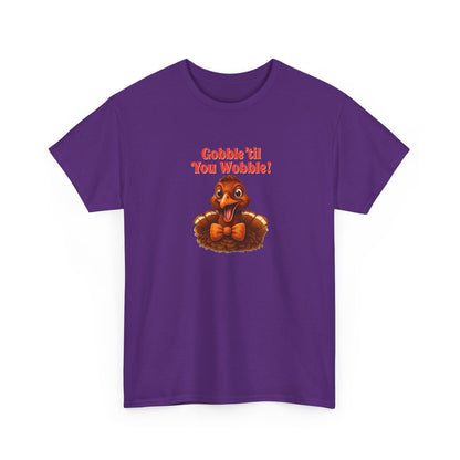 Gobble ’Til You Wobble Shirt – Smiling Bow - Tie Turkey Thanksgiving Tee, Funny Friendsgiving Unisex T-Shirt - Purple