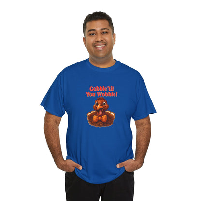 Gobble ’Til You Wobble Shirt – Smiling Bow - Tie Turkey Thanksgiving Tee, Funny Friendsgiving Unisex T-Shirt - Royal
